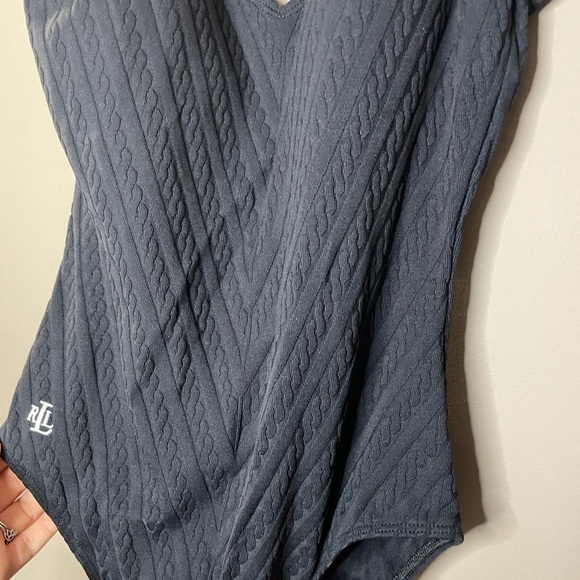 Lauren Ralph Lauren Black White Cable Knit One Piece Swimsuit size 14 - Picture 2 of 5